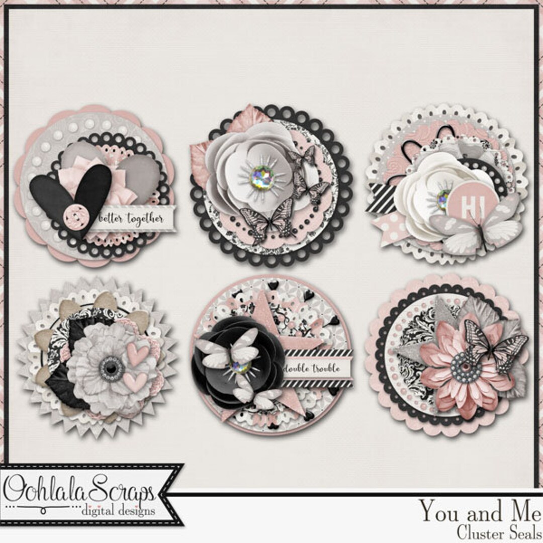 You and Me Cluster Seals Embellishments, Digital Scrapbooking Kit ...