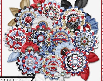 Fiori a strati Shoreline, kit di scrapbooking digitale, elementi, abbellimenti