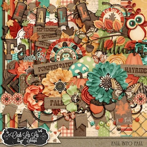 Fall Into Fall, Autumn Digital Scrapbook Kit, Scrapbooking