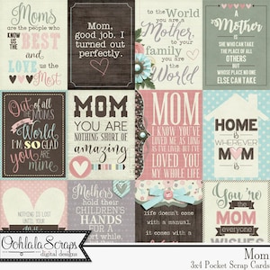 Mama 3x4 Pocket Scrap Cards Embellishments Kit für Digital Scrapbooking, Muttertag
