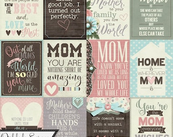 Mom 3x4 Pocket Scrap Cards Embellishments Kit for Digital Scrapbooking, Mother's Day