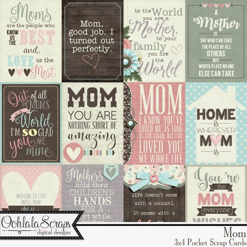 Mom 3x4 Pocket Scrap Cards Embellishments Kit for Digital Etsy