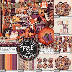 Digital Scrapbook Kit, Color Me Fall Scrapbooking Bundle, Autumn