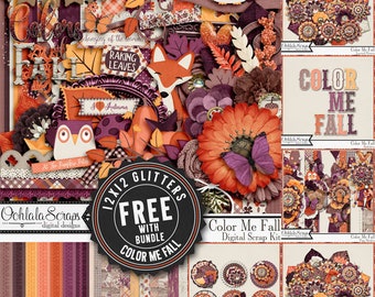 Zestaw do scrapbookingu cyfrowego, zestaw do scrapbookingu Color Me Fall, jesień