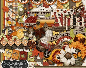 Autumn Falling Slowly Fall, Digital Scrapbook Scrapbooking Kit