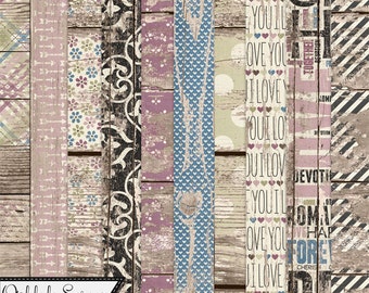 Our Love Story Valentine Worn Wood Shabby Papers, Backgrounds, Digital Scrapbook Kit