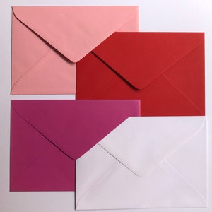 Red Hot Pink Baby Pink or White Recycled 5 x 7 Envelopes Pack of 20 for Valentines Wedding Cardmaking Invitations