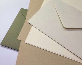 Sobres texturizados de 130 mm x 185 mm (5" x 7") x 20 unidades. Sobres para invitaciones de boda 100% reciclados. Elige el color.