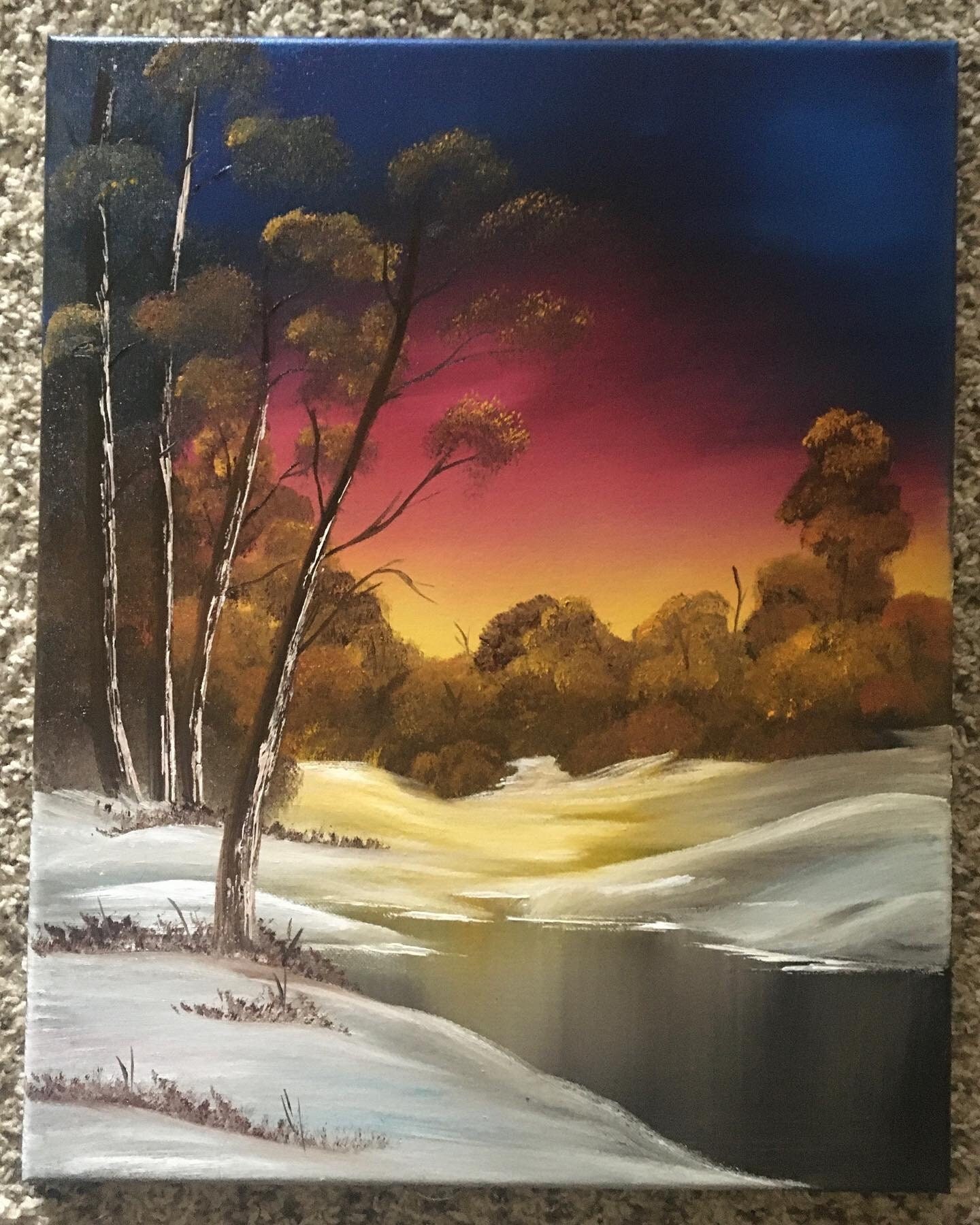 Bob Ross style Oil Painting 18x24 Canvas Original “Reflections” Home Decor
