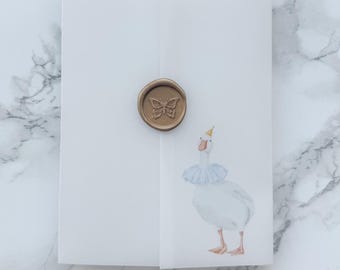 Goose Baby Shower Invitation Vellum Jacket, First Birthday Party, 5x7 Wrap
