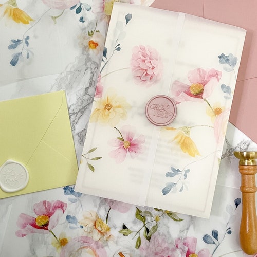 Pink Spring Floral Vellum Jacket 5x7 Vellum Wedding Etsy