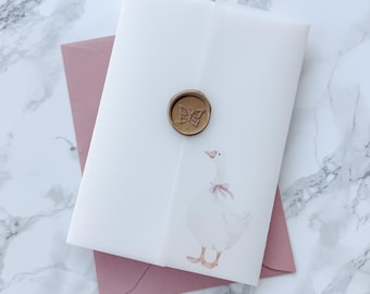 Pink Silly Goose Vellum Jacket, 5x7 Baby Girl First Birthday Vellum Invitation, Baby Shower Vellum Wrap, One Silly Little Goose DIY Invite