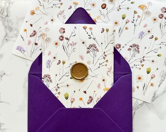 Purple Wildflower Vellum Jacket, 5x7 Vellum Wedding Invitation, Lavender Floral Printed Wrap for DIY Invitations, Cream and White gate fold