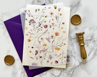 Purple Wildflower Vellum Overlay, 5x7 Vellum Wedding Invitation, Clear Neutral floral Printed sheet for DIY Invites, Vellum Sheet or Insert