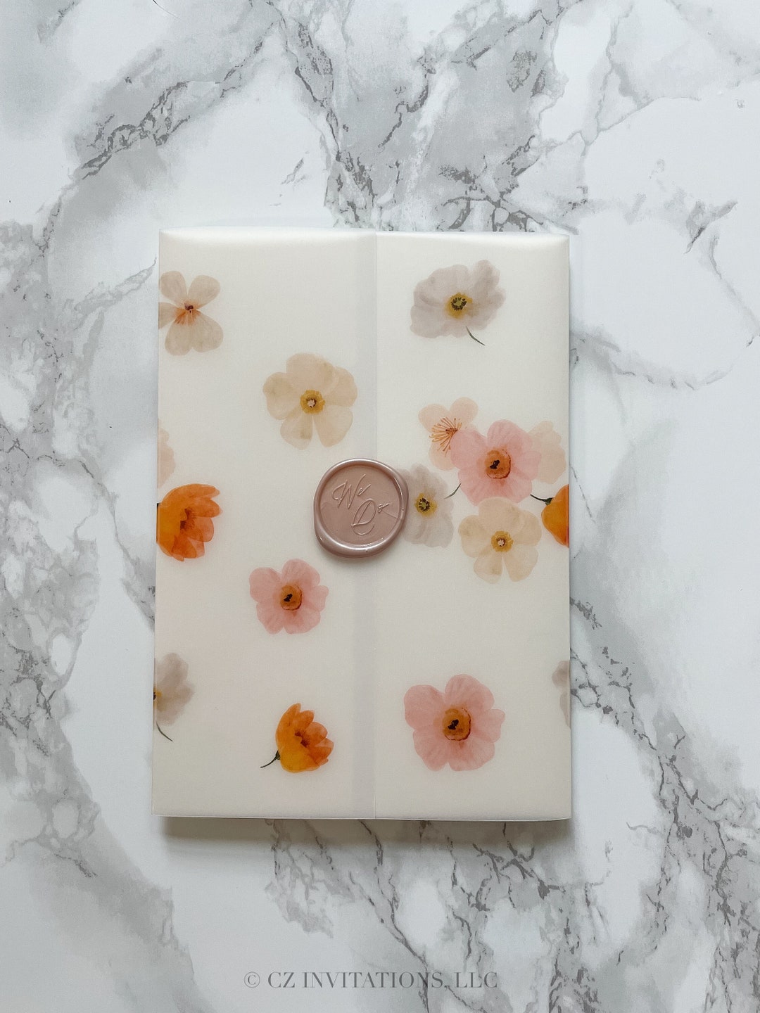 Pink and Orange Floral Vellum Jacket 5x7 Vellum Wedding Etsy