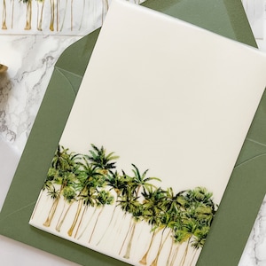 Palm Tree Vellum Wrap, 5x7 Vellum Wedding Invitation, Tropical Beach Vellum Jacket, Destination Wedding Printed Wrap for DIY Invitations image 5
