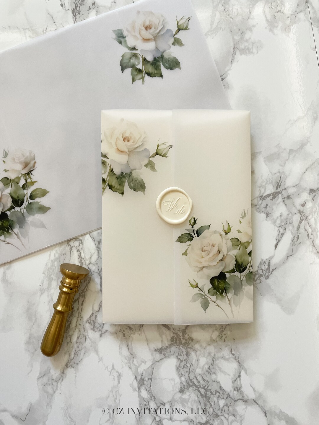 White Rose Floral Vellum Jacket 5x7 Vellum Wedding Etsy