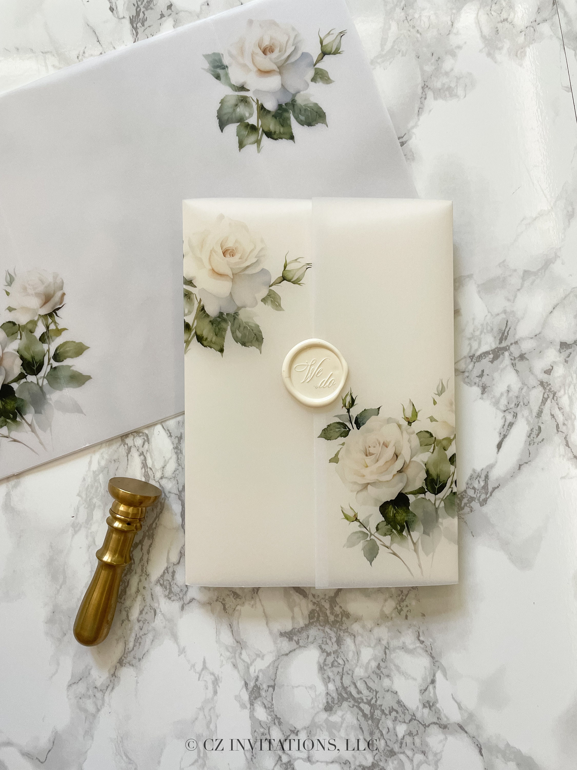 50 A7 Envelopes 5x7 With Gold Stickers - Floral Texture Pattern For Wedding & Graduation Invitations