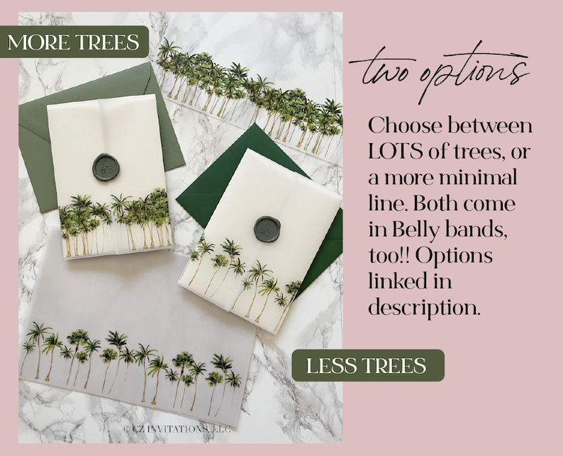 Palm Tree Vellum Wrap, 5x7 Vellum Wedding Invitation, Tropical Beach Vellum Jacket, Destination Wedding Printed Wrap for DIY Invitations image 8
