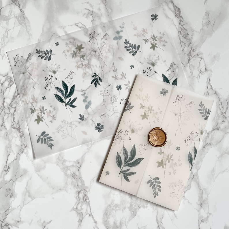 Greenery Vellum Wrap 5x7 Vellum Wedding Invitation Leaf Etsy