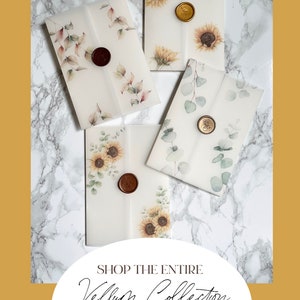 Sunflower and Eucalyptus Vellum Wrap, 5x7 Vellum Wedding Invitation, Rustic Vellum Jacket, Clear Flower Printed Wrap for DIY Invitations image 10