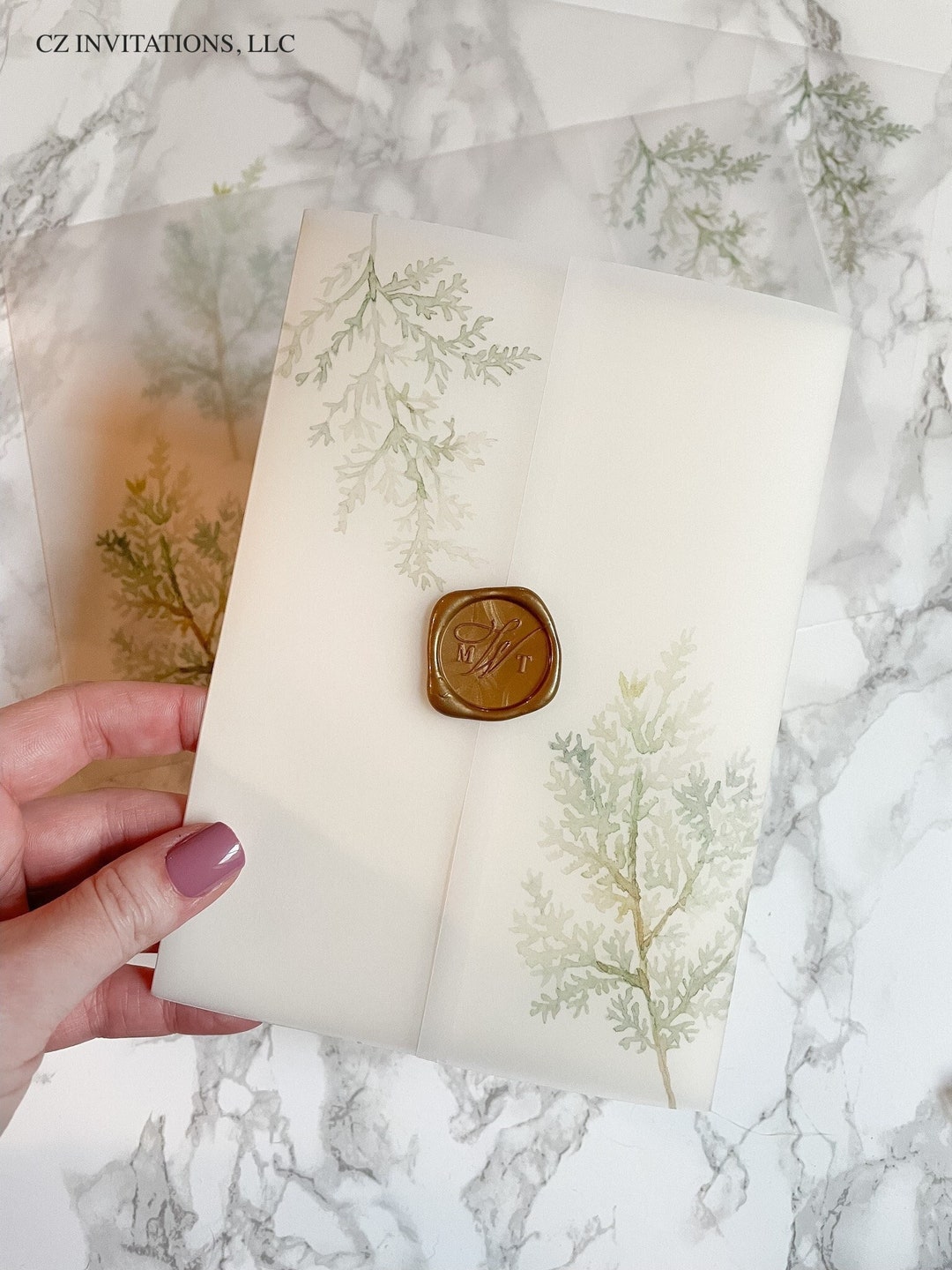 Winter Vellum Wrap Vellum Wedding Invitation Rustic Vellum Etsy