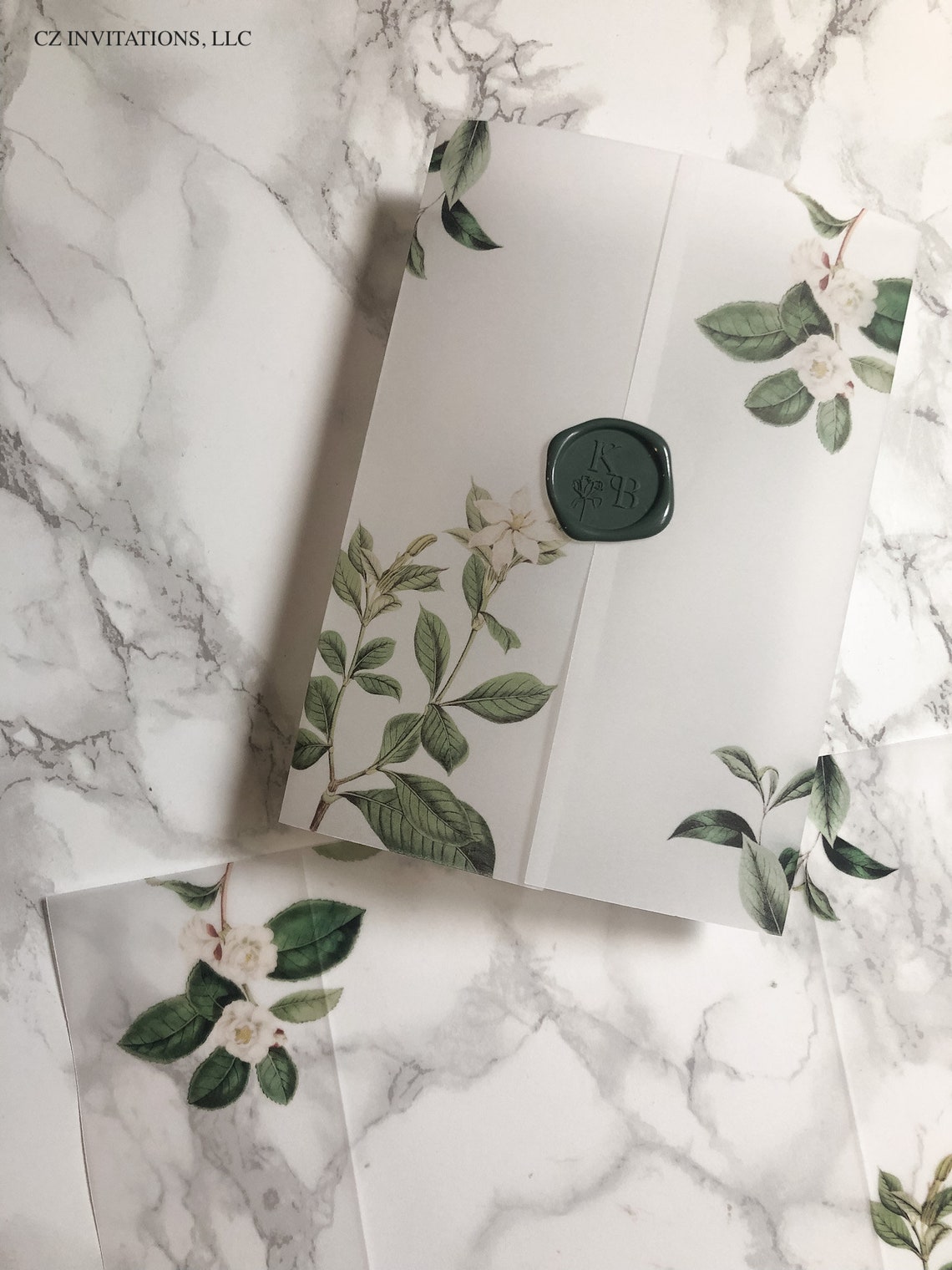 Floral Vellum Wrap 5x7 Vellum Wedding Invitation White Etsy