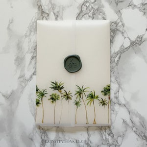 Palm Tree Vellum Wrap, 5x7 Vellum Wedding Invitation, Tropical Beach Vellum Jacket, Destination Wedding Printed Wrap for DIY Invitations