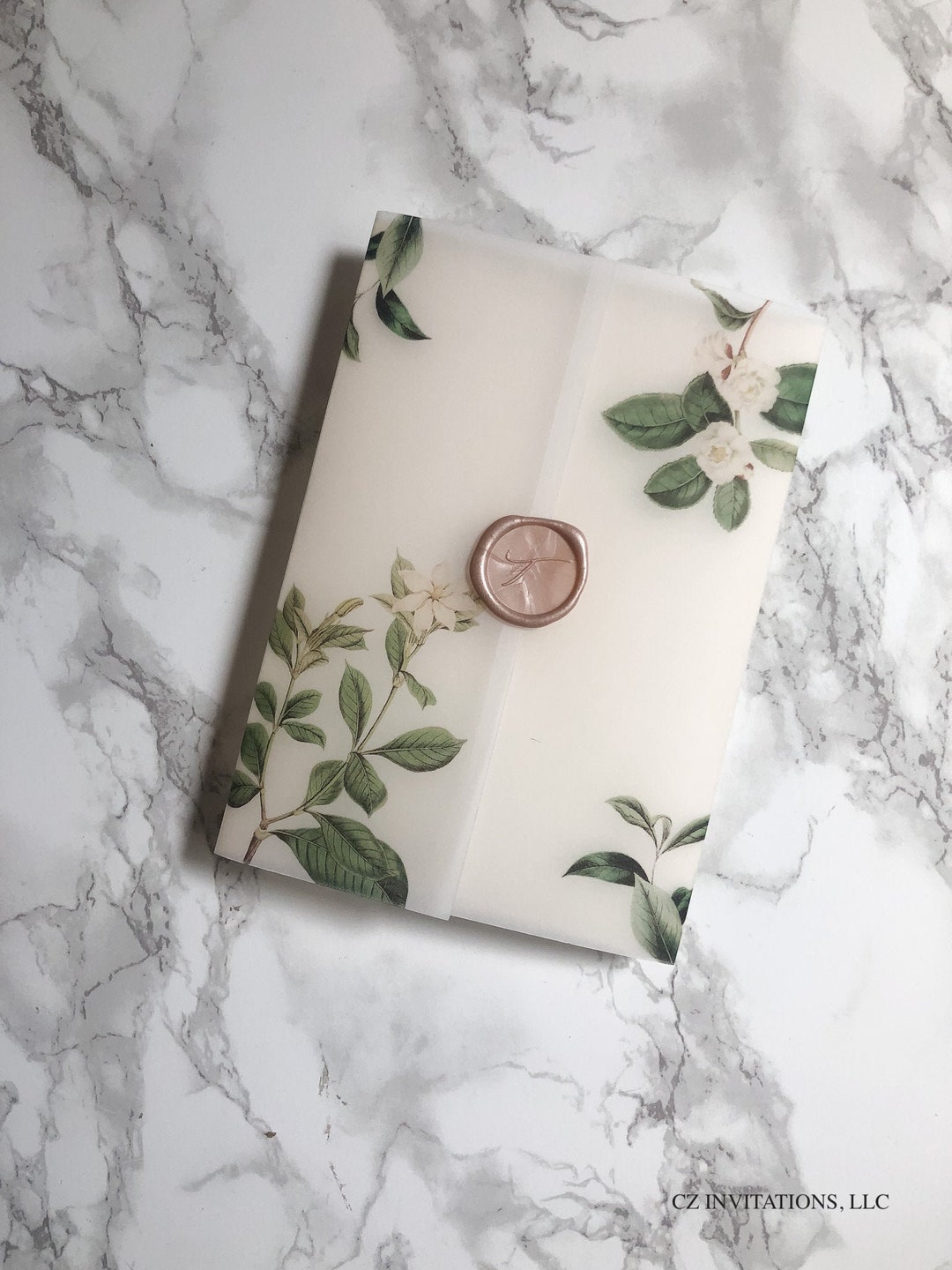 Floral Vellum Wrap 5x7 Vellum Wedding Invitation White Etsy