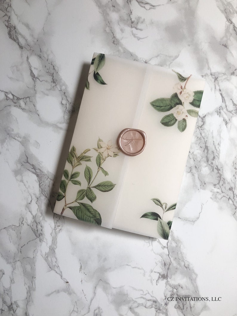 Floral Vellum Wrap 5x7 Vellum Wedding Invitation White Etsy