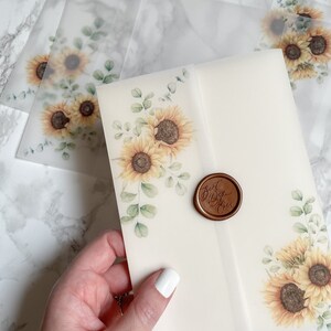 Sunflower and Eucalyptus Vellum Wrap, 5x7 Vellum Wedding Invitation, Rustic Vellum Jacket, Clear Flower Printed Wrap for DIY Invitations image 9