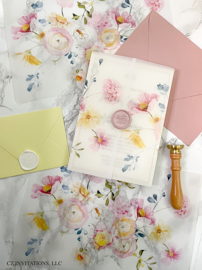 Pink Spring Floral Vellum Jacket 5x7 Vellum Wedding Etsy