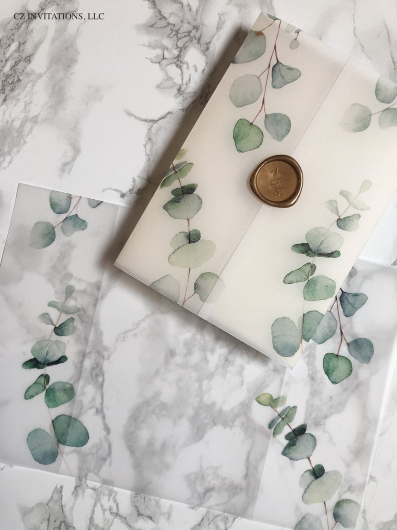 Eucalyptus Vellum Wrap 5x7 Vellum Wedding Invitation Rustic Etsy