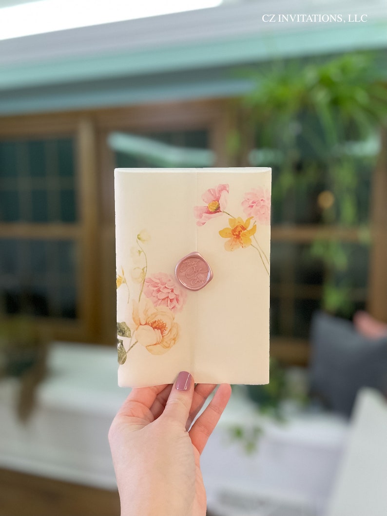 Pink Poppy Floral Vellum Jacket 5x7 Vellum Wedding Etsy