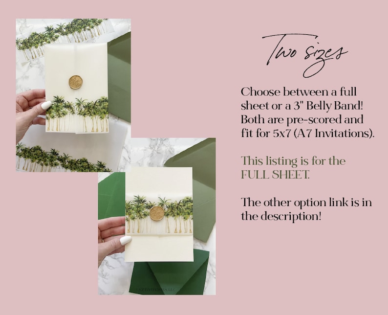 Palm Tree Vellum Wrap, 5x7 Vellum Wedding Invitation, Tropical Beach Vellum Jacket, Destination Wedding Printed Wrap for DIY Invitations image 9