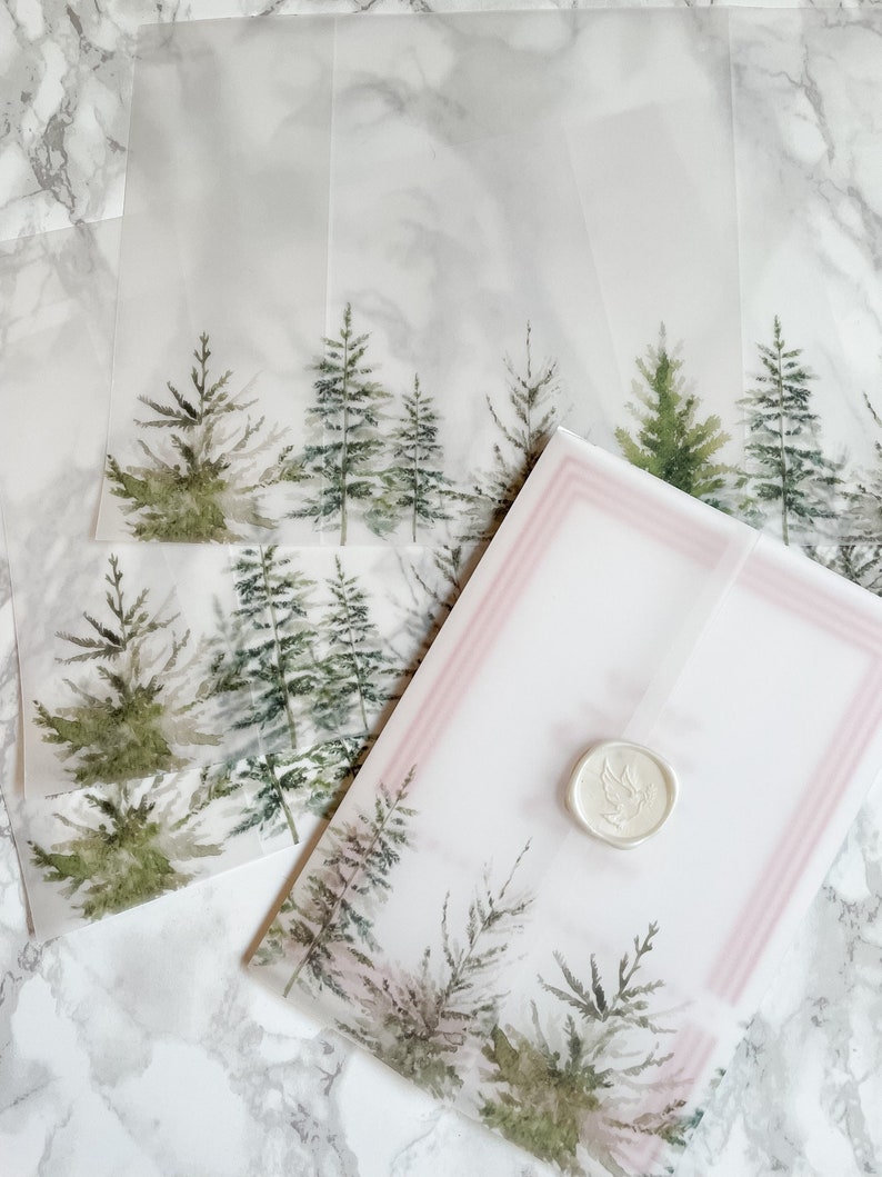 Evergreen Vellum Wrap 5x7 Vellum Wedding Invitation Rustic Etsy