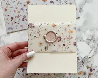 Purple and Neutral Vellum Belly Band, Vellum Wedding Invitation Jacket, Clear floral Printed Wrap for DIY Invitations, 3" Scored Vellum Wrap