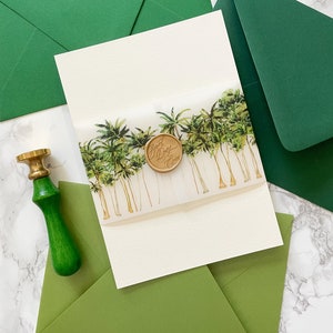 Palm Tree Vellum Belly Band, 3" Vellum for 5x7 Wedding, Destination Wedding Invite Vellum, Tropical Palm Leaves Wrap for DIY Invitations