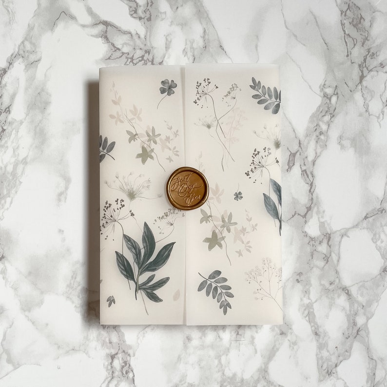 Greenery Vellum Wrap 5x7 Vellum Wedding Invitation Leaf Etsy