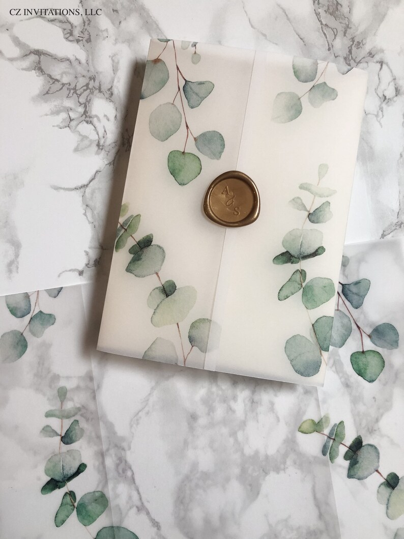 Eucalyptus Vellum Wrap 5x7 Vellum Wedding Invitation Rustic Etsy UK