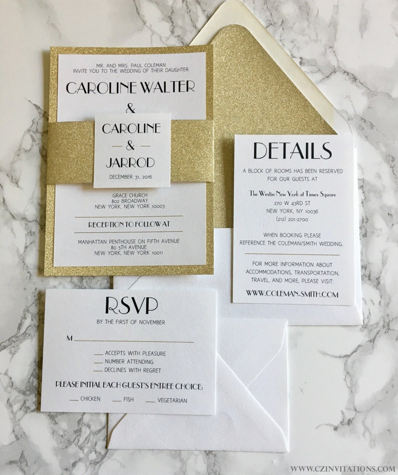 Gold Glitter Wedding Invitation with Glitter Belly Band Etsy