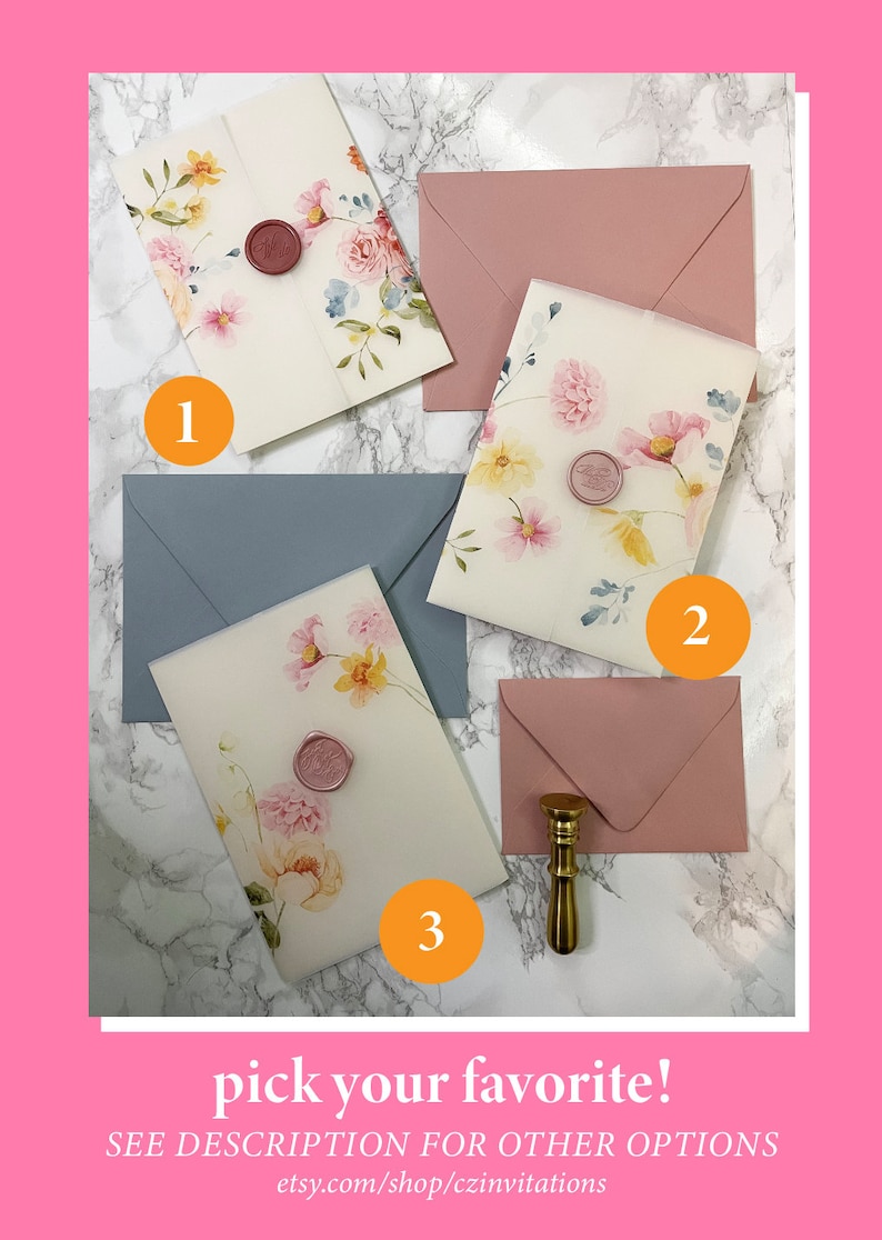 Pink Spring Floral Vellum Jacket 5x7 Vellum Wedding Etsy