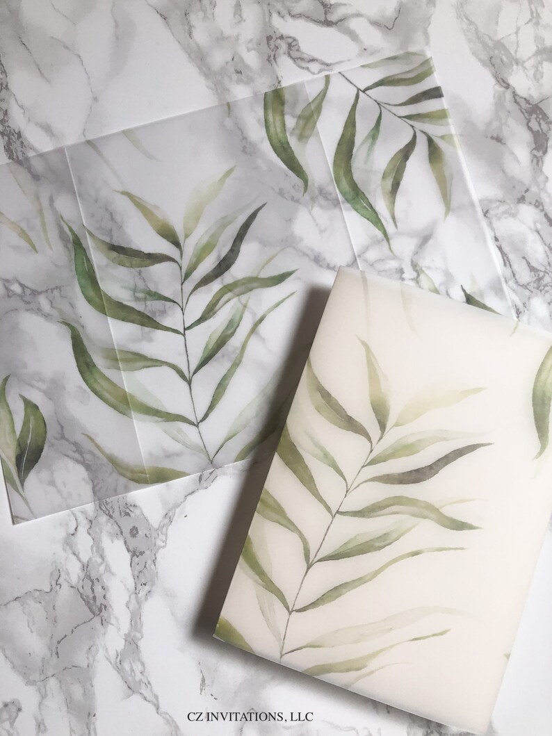 Greenery Vellum Wrap 5x7 Vellum Wedding Invitation Green Etsy