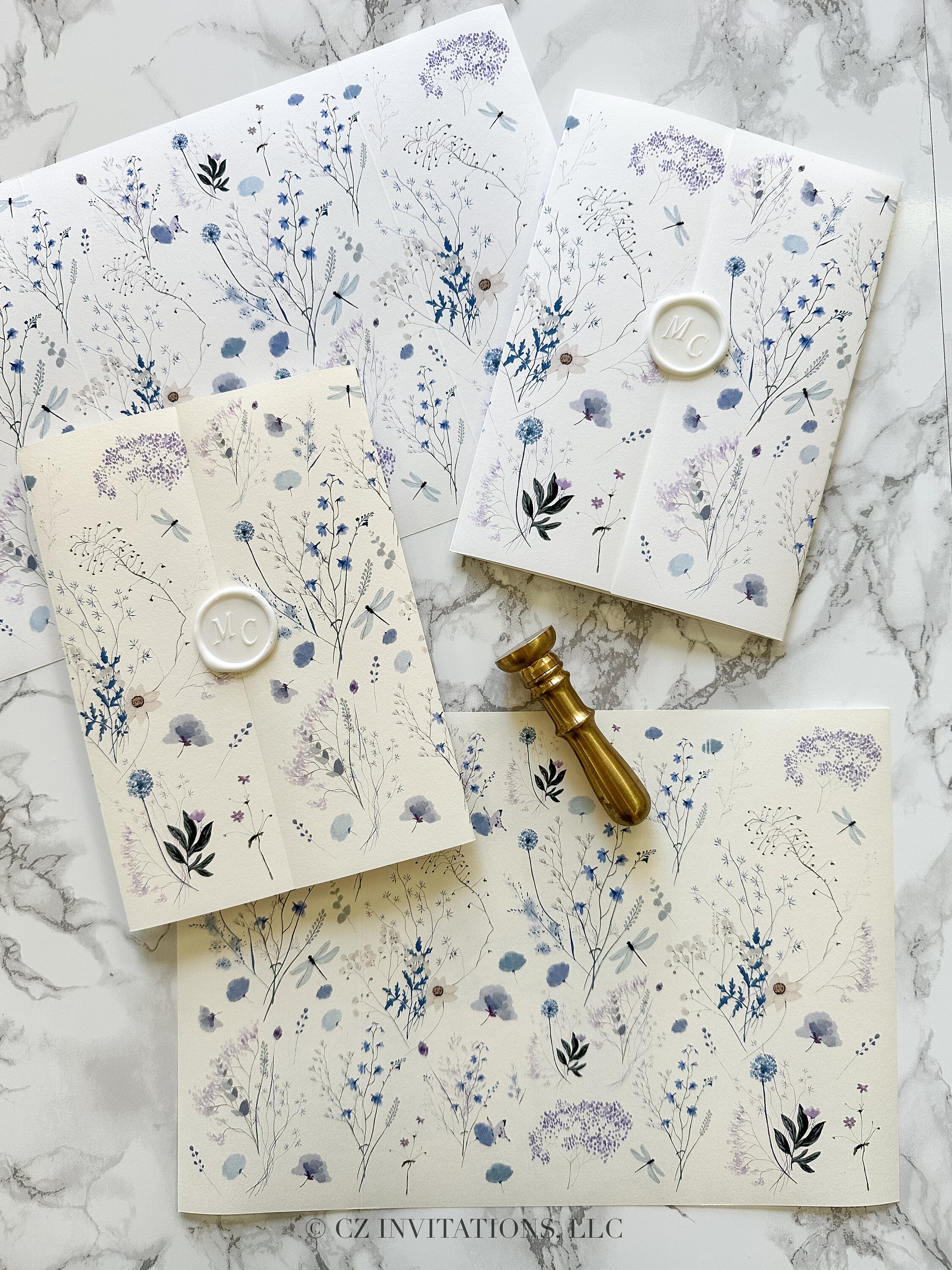 Blue Wildflower Invitation Jacket, 5x7 Vellum Wedding Invite, Floral ...