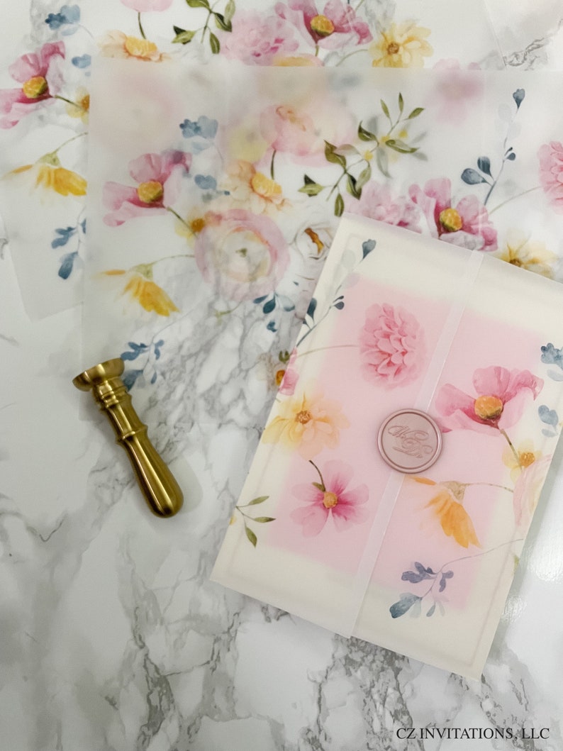 Pink Spring Floral Vellum Jacket 5x7 Vellum Wedding Etsy