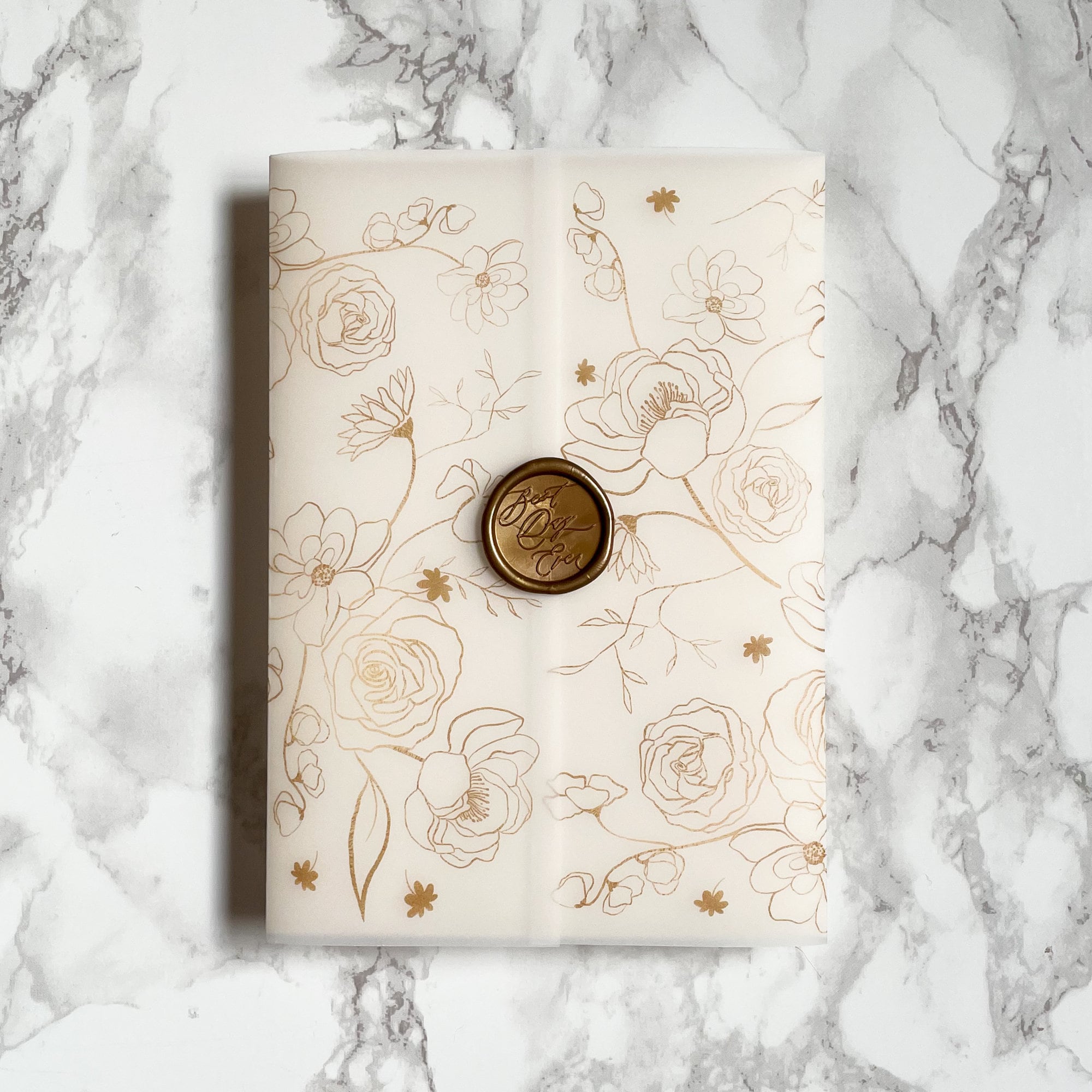 100 Set Vellum Jackets for 5x7 Invitations + 100 Gold Wax Seal Stickers |  Professionally Folded | Premium Quality Translucent Paper Wraps | Elegant