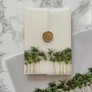 Palm Tree Vellum Wrap, 5x7 Vellum Wedding Invitation, Tropical Beach Vellum Jacket, Destination Wedding Printed Wrap for DIY Invitations image 6