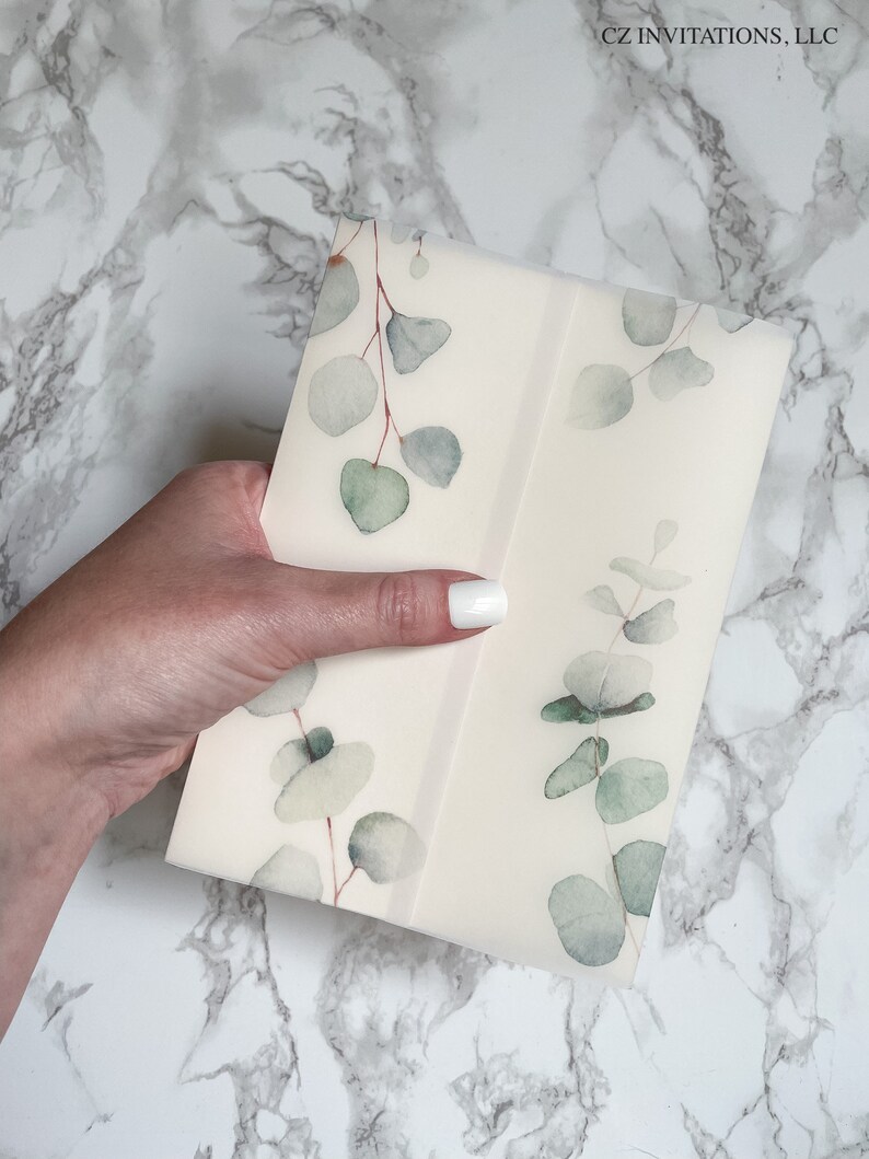 Eucalyptus Vellum Wrap 5x7 Vellum Wedding Invitation Rustic Etsy