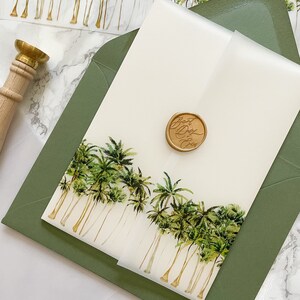 Palm Tree Vellum Wrap, 5x7 Vellum Wedding Invitation, Tropical Beach Vellum Jacket, Destination Wedding Printed Wrap for DIY Invitations image 7