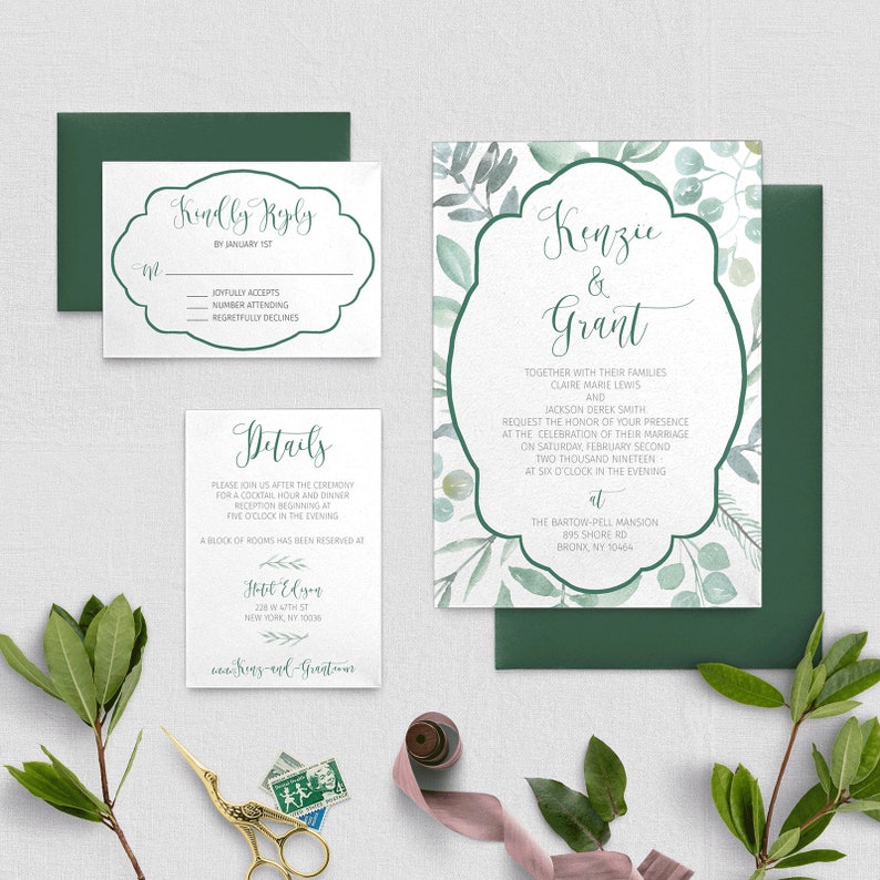 Greenery with Ornate Frame Wedding Invitation Digital - Etsy Italia